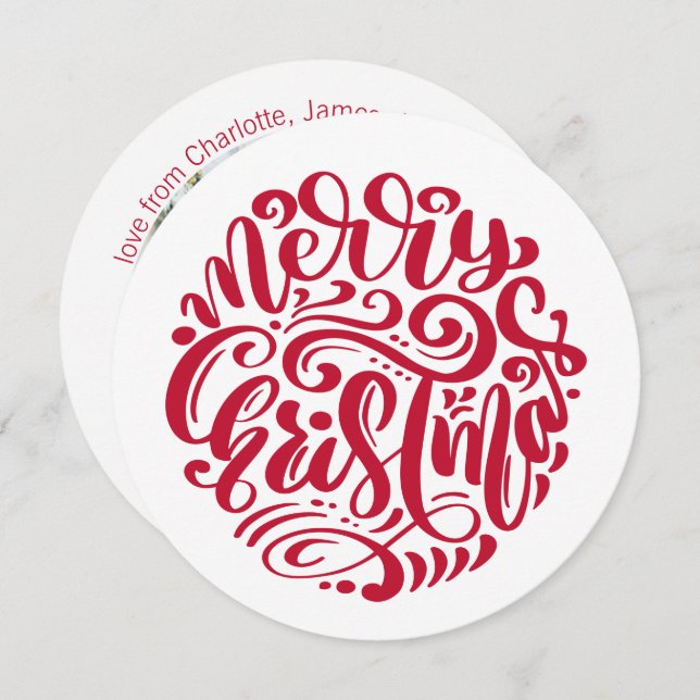Red Christmas Typography Personalised Photo Holiday Card (Front/Back)