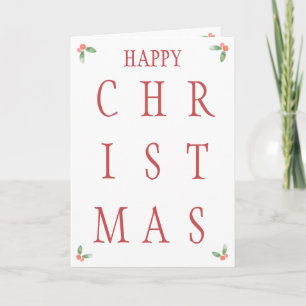 Red Christmas Typography with Holly Sprigs Holiday Card