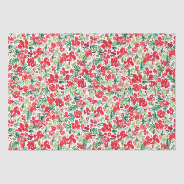 Red Christmas watercolor pattern Tissue Paper (Front)
