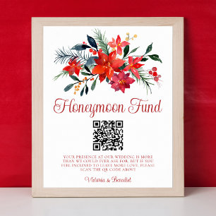 Red Christmas Wedding Floral Honeymoon Fund Poster