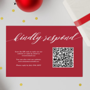 Red Christmas Wedding QR Code  RSVP Card