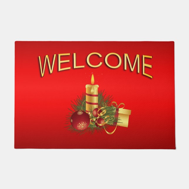 Red Christmas Welcome Doormat (Front)