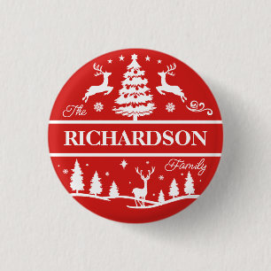 Red Christmas White Family Name Personalised Name 3 Cm Round Badge