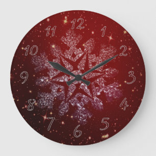 Red Christmas white snow Large Clock