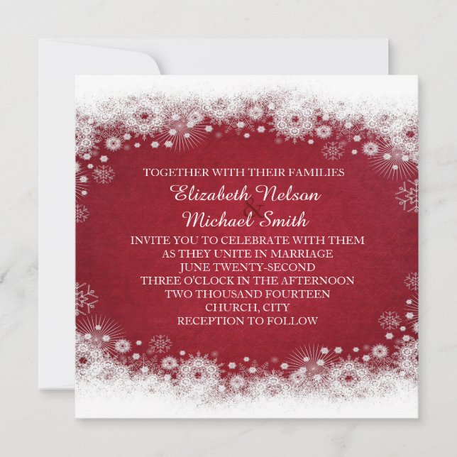Red Christmas White Snowflakes Wedding Invite (Front)
