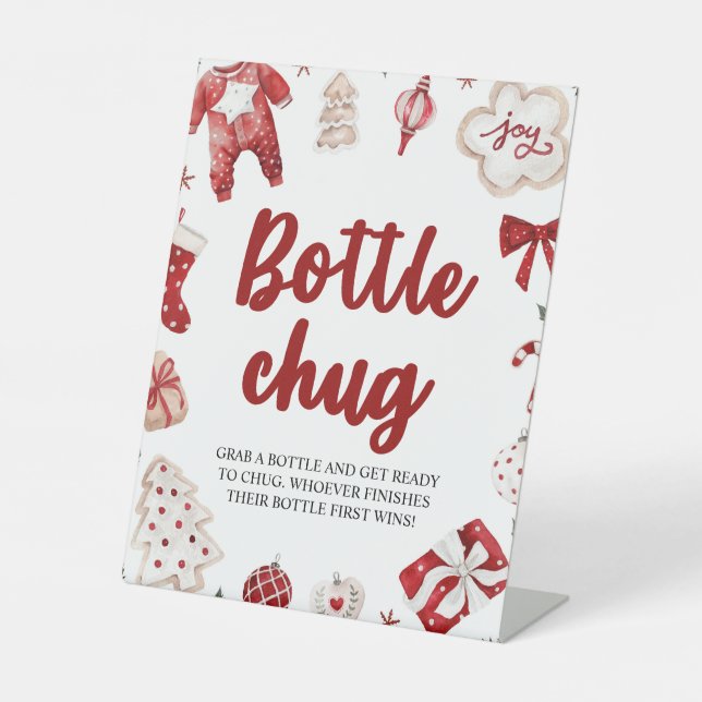 Red Christmas Winter Bottle Chug Baby Shower Sign (Front)