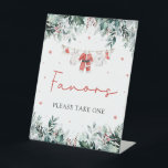 Red Christmas Winter Cute Santa Baby Shower Favour Pedestal Sign<br><div class="desc">The Red Santa Gender Neutral Santa Baby Clothes Christmas Winter Cute Santa Baby Shower Favours Sign is a festive and charming addition to your holiday-themed baby shower. Featuring a cheerful red design with delicate snowflakes, eucalyptus greenery, and adorable Santa-themed baby clothes, this sign directs guests to the favour table with...</div>