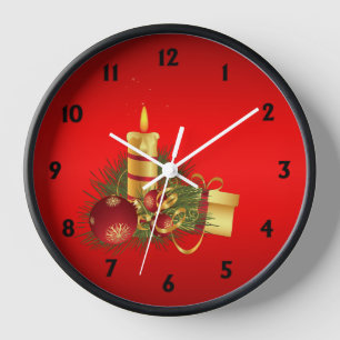 Red Christmas with Black Numbers Clock