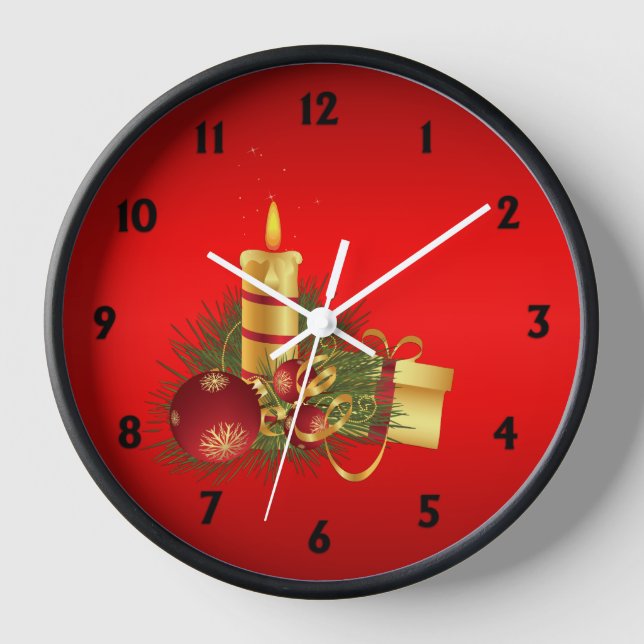 Red Christmas with Black Numbers Clock (Front)