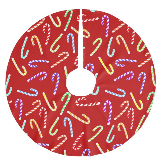 Red Christmas with Colourful Candy Canes Brushed Polyester Tree Skirt (Front)