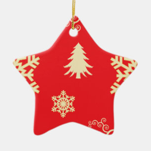 Red Christmas with Cream Snowflakes Ceramic Tree Decoration