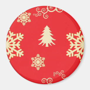 Red Christmas with Cream Snowflakes Magnet