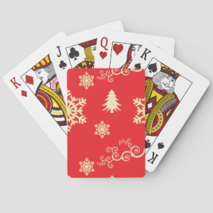 Red Christmas with Cream Snowflakes Playing Cards