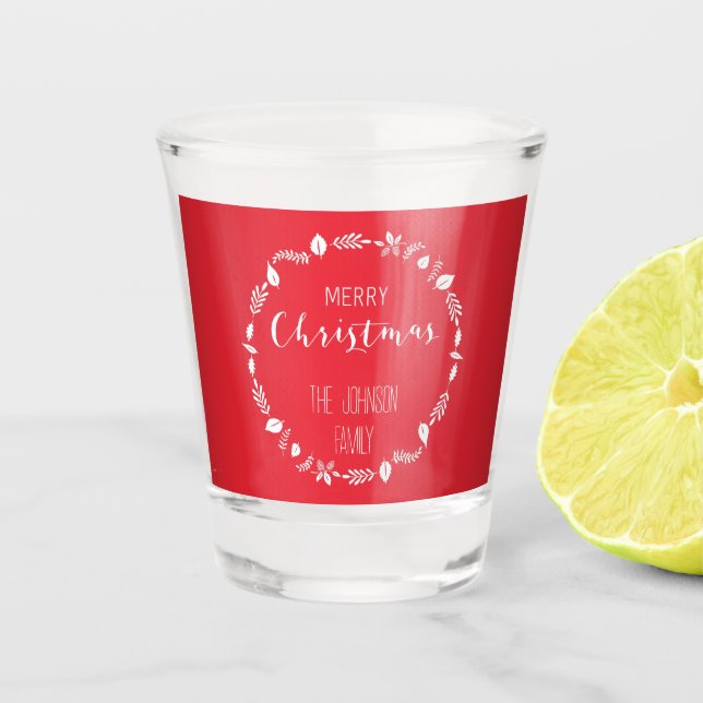 Red Christmas With White Leaves Decor Shot Glass (Front)