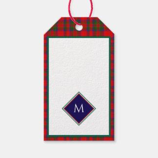Red Christmas Wool Texture Plaid with Monogram Gift Tags