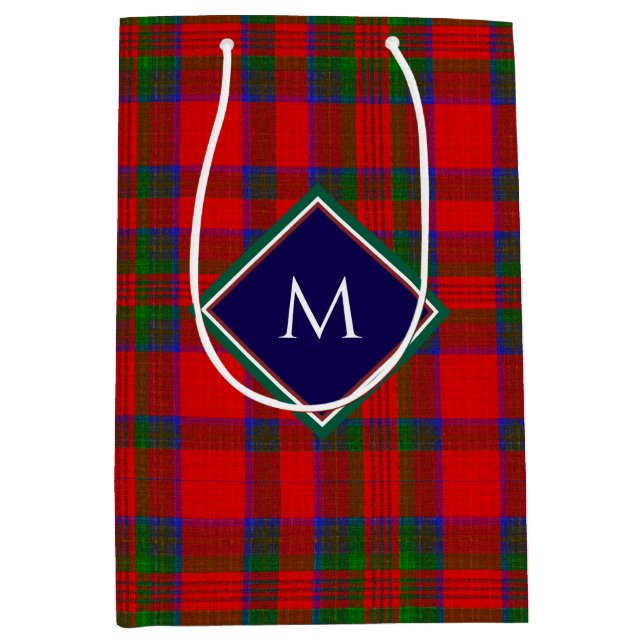 Red Christmas Wool Texture Plaid with Monogram Medium Gift Bag (Front)