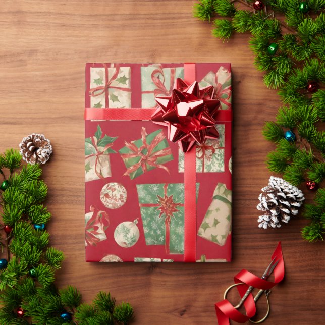 Red Christmas Wrapping Paper with Gift Pattern Fun (Holiday Gift)