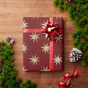 Red Christmas Wrapping Paper with Gold Star Patter