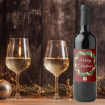 Red Christmas Wreath Custom Company Logo Party Wine Label<br><div class="desc">This beautiful company Christmas wine label is custom made with your business logo within a festive holly berry wreath with gold garland wrapping on a red background. Contemporary holiday labels for your client or corporate employee presents.</div>