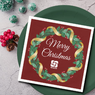 Red Christmas Wreath Custom Company Marketing Napkin
