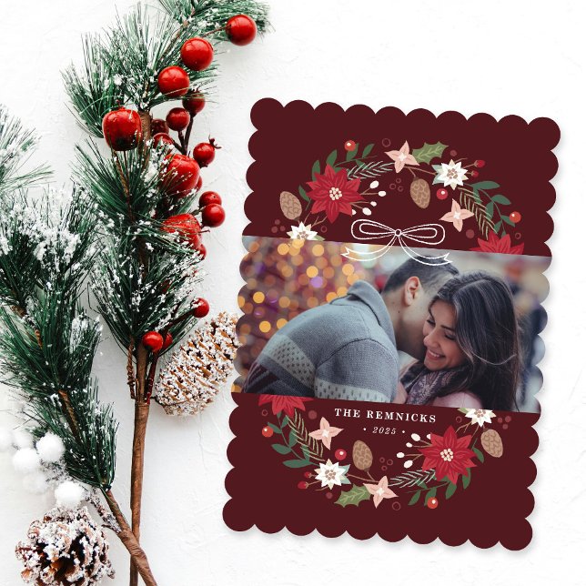 Red Christmas Wreath Floral Holiday Photo Card (Creator Uploaded)