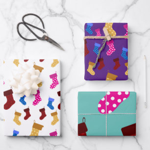 red chritmas happy day and Christmas stocking Wrapping Paper Sheet