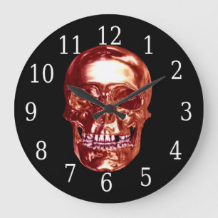Red Chrome Skull Round Clock