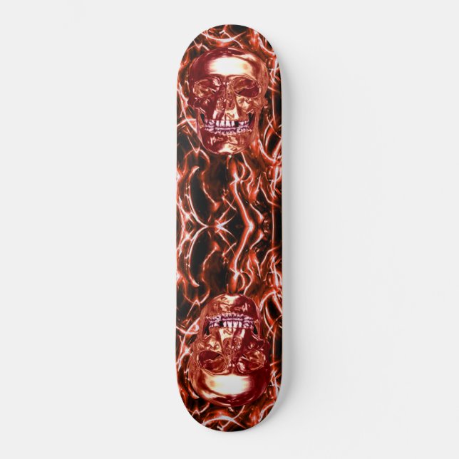 Red Chrome Skulls Skateboard (Front)