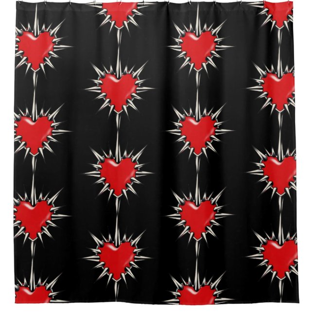 Red Chrome Spiked Heart Shower Curtain (Front)