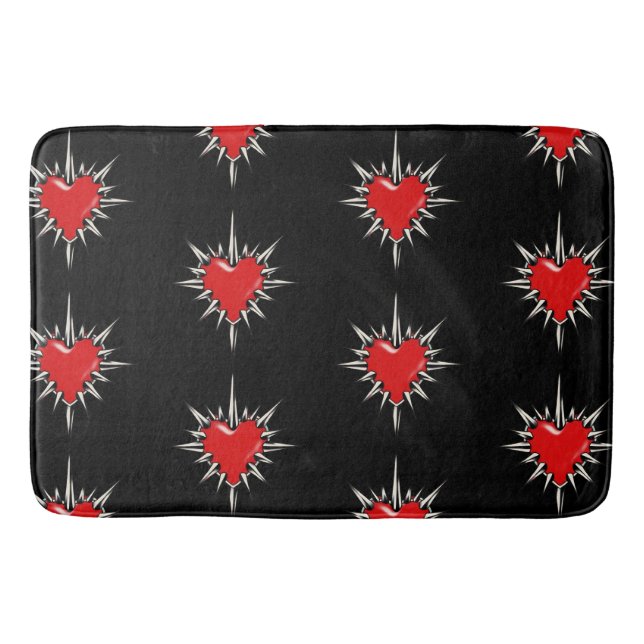 Red Chrome Spiked Heart Sigil Bath Mat (Front)