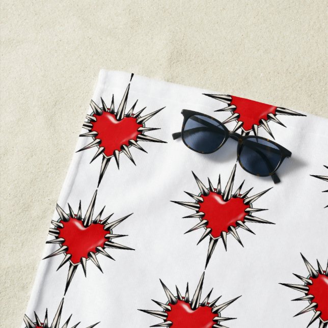 Red Chrome Spiked Heart Sigil Beach Towel (In Situ)