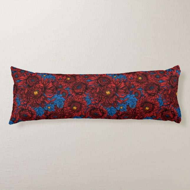 Red chrysanthemum flowers and orange beetles body cushion (Front)