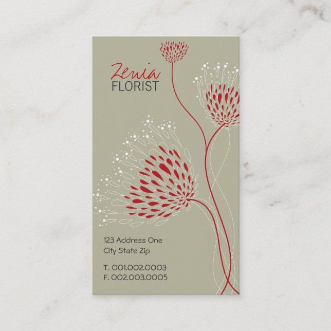Red Chrysanthemum Flowers Elegant Chic Floral Business Card (Front)