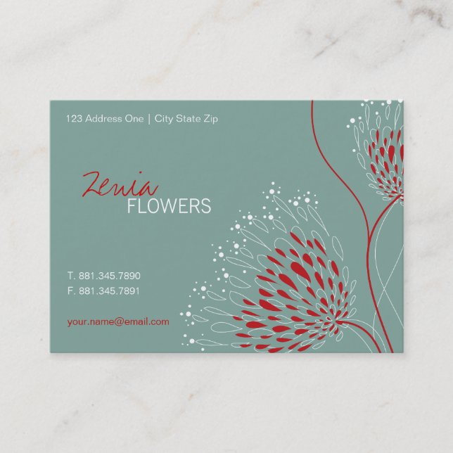 Red Chrysanthemum Flowers Elegant Chic Floral Business Card (Front)