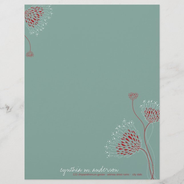 Red Chrysanthemum Flowers Elegant Chic Floral Letterhead (Front)
