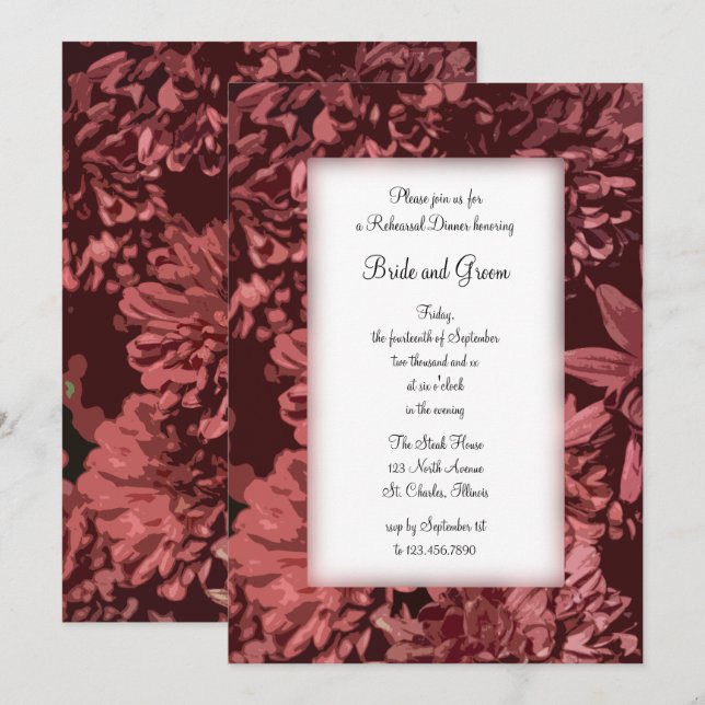 Red Chrysanthemum Flowers Wedding Rehearsal Dinner Invitation (Front/Back)