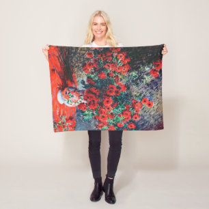 Red Chrysanthemum, Monet Fleece Blanket