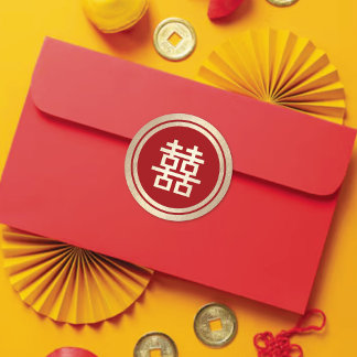 Red Circle Double Happiness Gold Chinese Wedding Classic Round Sticker