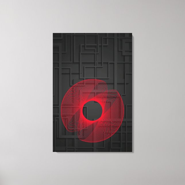 Red Circle, Modern, Abstract, Home Decor, Black Canvas Print (Front)