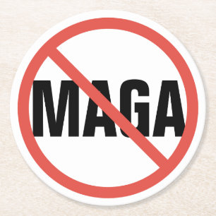 Red Circle No Sign Anti-MAGA Political Opinion Round Paper Coaster