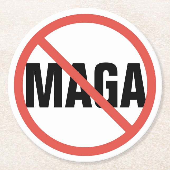 Red Circle No Sign Anti-MAGA Political Opinion Round Paper Coaster (Front)