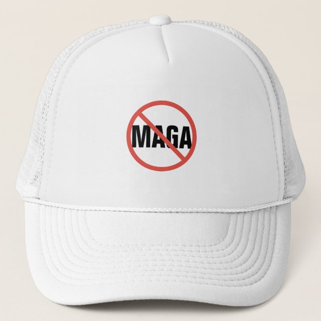 Red Circle No Sign Anti-MAGA Political Opinion Trucker Hat (Front)