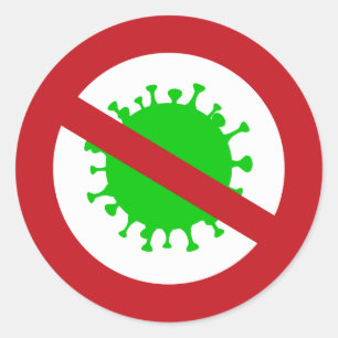 Red Circle No Virus with Green Germ  Classic Round Sticker