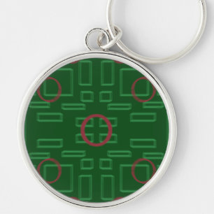 Red Circle on Green Geometric Keychain