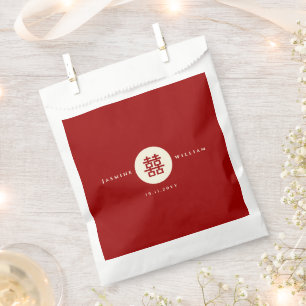 Red Circle Simple Double Happiness Chinese Wedding Favour Bags
