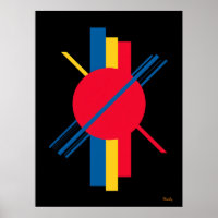 Red Circle with Blue and Yellow Bars Bauhaus
