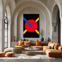 Red Circle with Blue and Yellow Bars Bauhaus