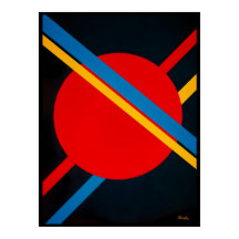 Red Circle with Blue and Yellow Diagonals Bauhaus 