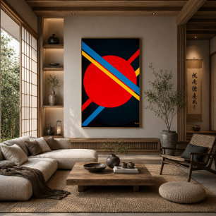 Red Circle with Blue and Yellow Diagonals Bauhaus  Poster