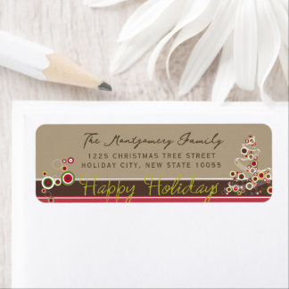 Red Circles Modern Christmas Tree Holiday Address